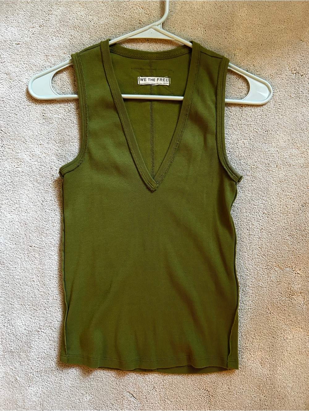 We The Free Olive Knit Deep V-Neck Tank Top